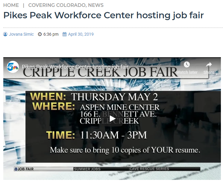 KOAA news Cripple Creek Job Fair 2019