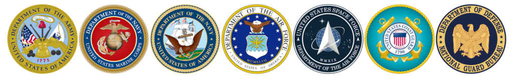 Armed Forces DoD seals in order