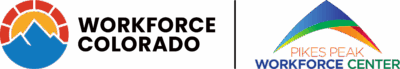 Co-branded logo. To the left, Workforce Colorado. To the right, Pikes Peak Workforce Center.