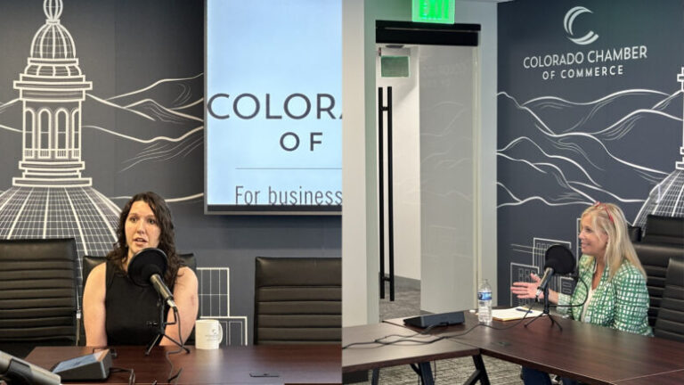 Photo of Bobbie Wolfe and Traci Marques on the June 1 episode of Colorado Chamber Office Hours podcast.